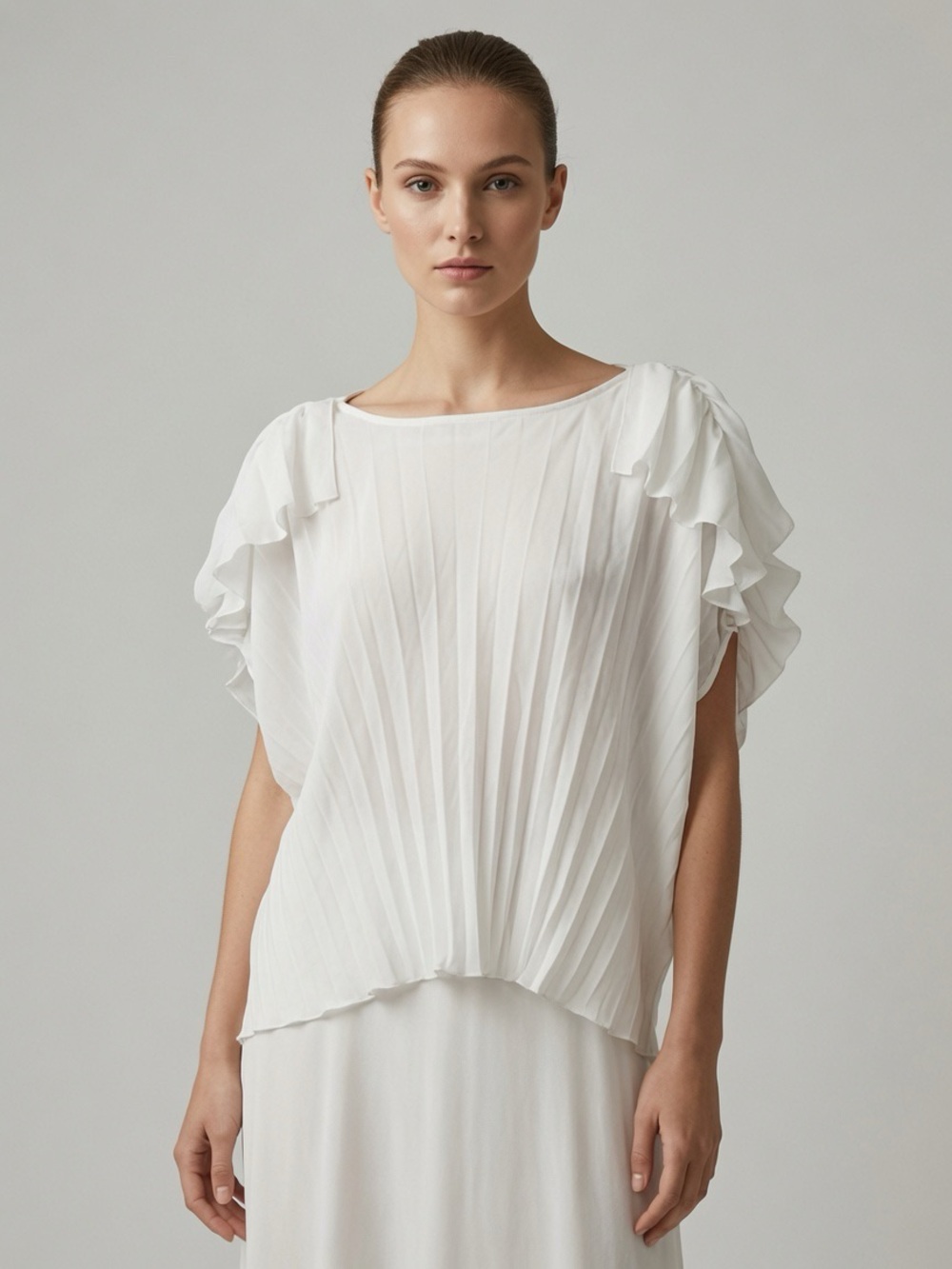 Zara Ivory Pleated Ruffle Sleeve Top